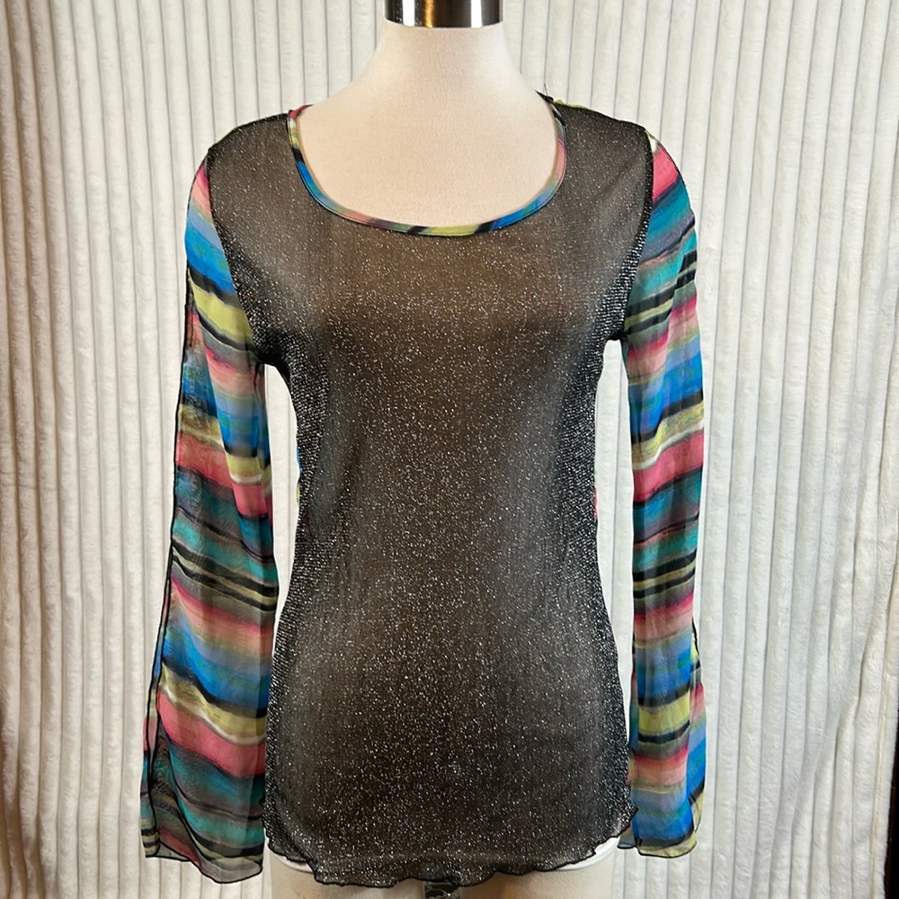 Petrol semi sheer fairy grunge striped long sleeve top sz small